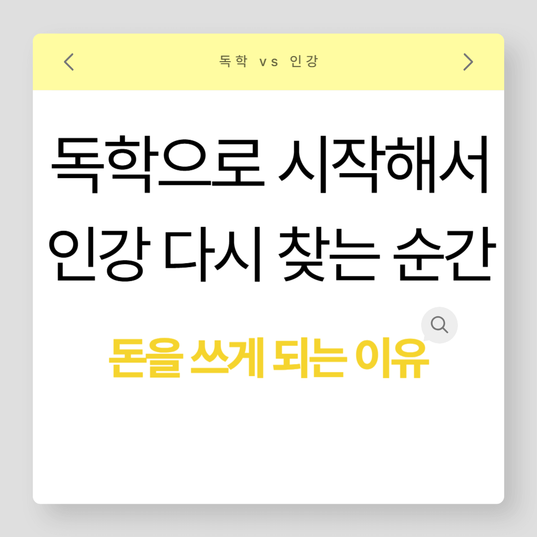 독학으로 공부하다가 인강을 다시 고민하게 되며 비용을 생각하게 되는 상황을 설명한 대표 이미지