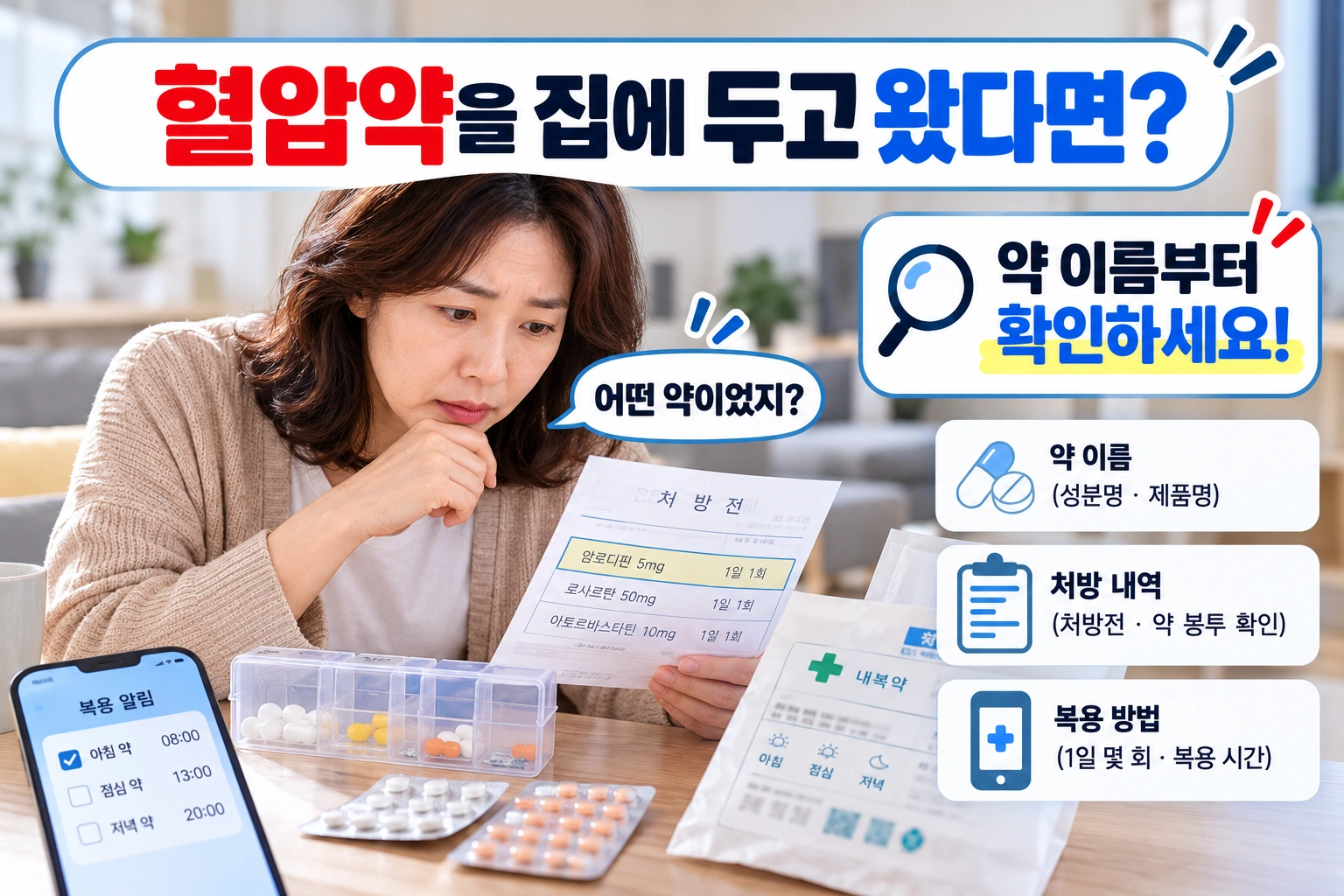 혈압약을 두고 왔을 때 처방 내역 확인