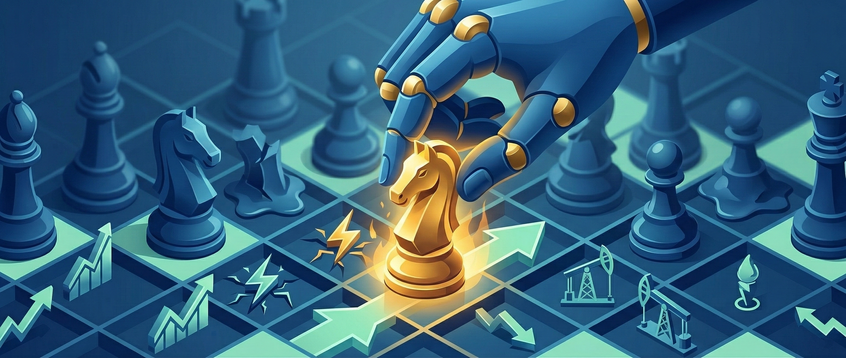 Investor hand moving golden chess piece on a strategic board / 불확실성 속 전략적 자산 배분 결정