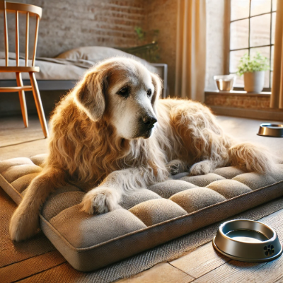 관절염이 있는 강아지가 쉬고 있는 모습