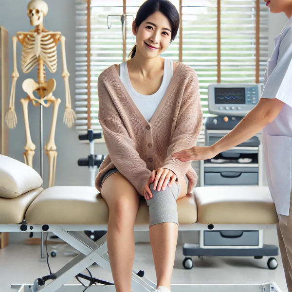 무릎 보호대를 하고 있는 여성