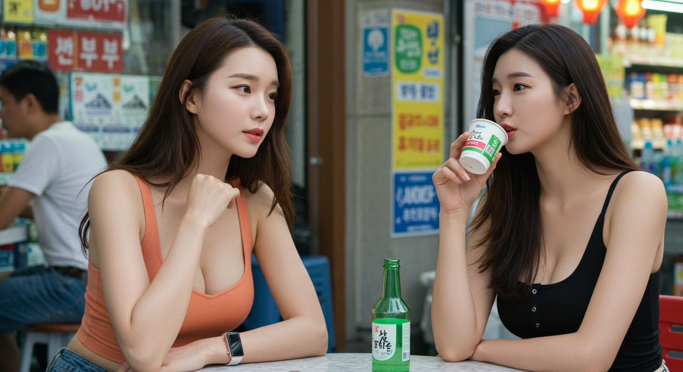 편의점에서 술한잔하는 여성들