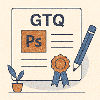 GTQ certificate illustration, design learning monitor, graphic tool screen