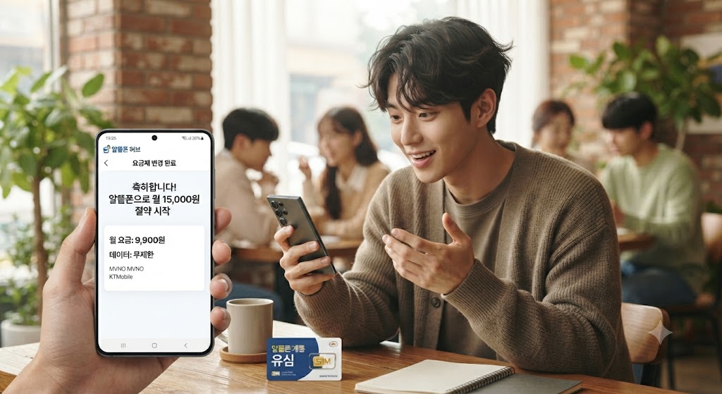 알뜰폰을 사용하는 청년이 통신미환급액 조회하는 모습