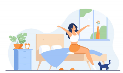 아침에 개운하게 일어난 여성 일러스트