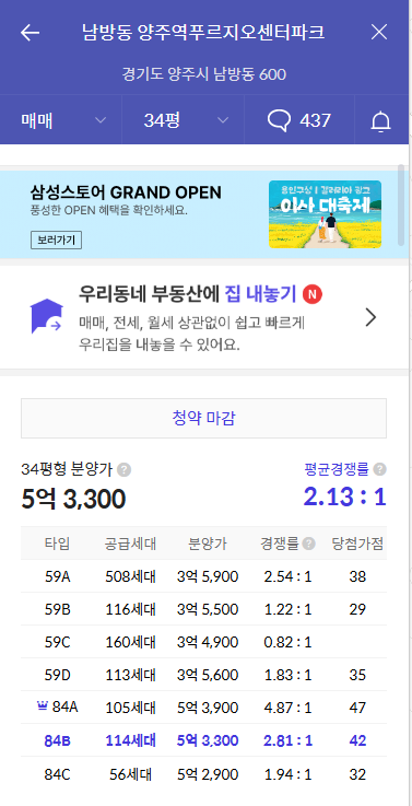 양주역 제일풍경채 위너스카이 아파트 - 비교분석2