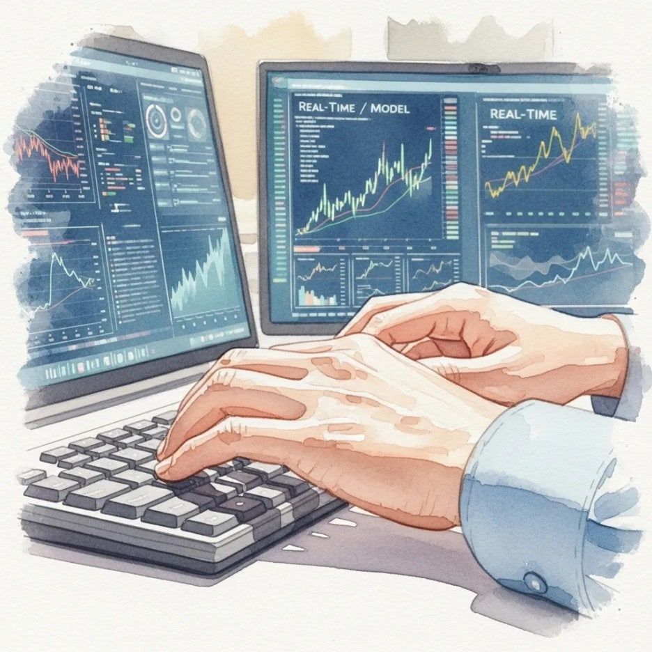 알고리즘을 개발하며 시장을 분석하는 모습