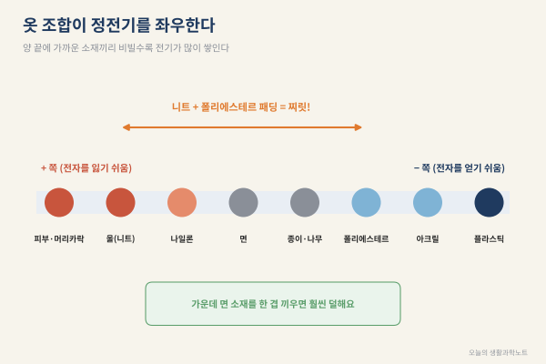 겨울 정전기, 니트에 패딩을 입으면 유독 찌릿한 이유와 옷 조합법