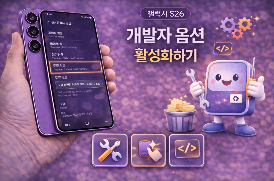 갤럭시 S26 개발자 옵션 활성화하고 설정하는 방법 설명 이미지