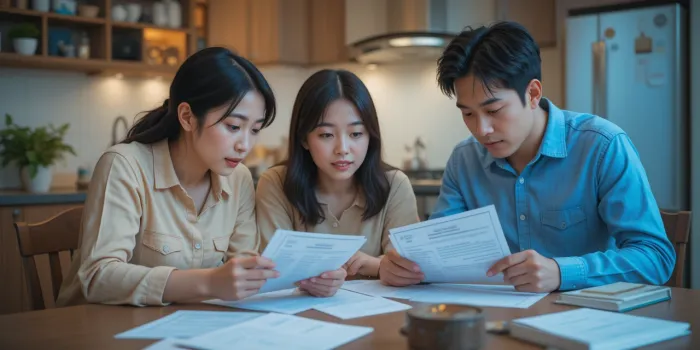 가족이 의료비 서류 검토하는 모습