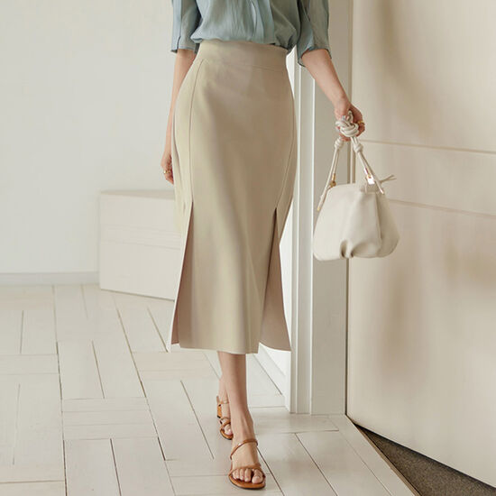 오드 쫀쫀 스판 밴딩 H라인 트임 스커트 SKN037