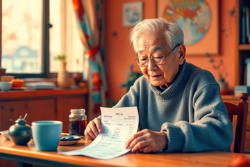 전기요금 고지서를 보고 있는 노인
