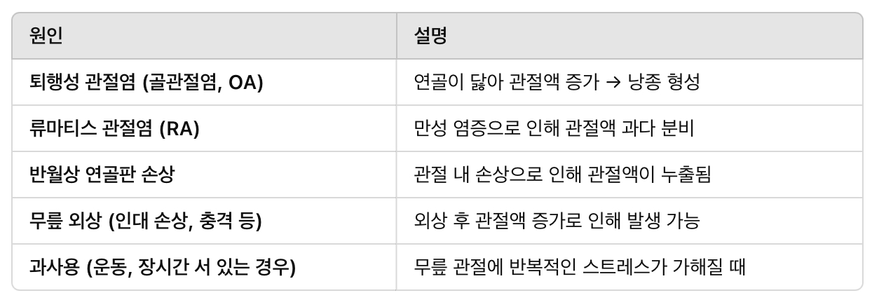 베이커씨 낭종의 주요 원인
