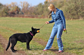 반려견과 산책중인 여성