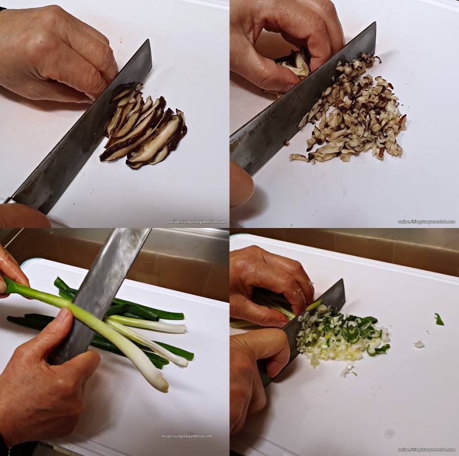 맛있는 동그랑땡 만들기에 들어갈 표고버섯과 파를 손질하는 사진