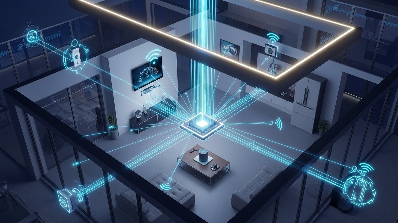AI 스마트홈 기기들의 유기적인 연결성을 보여주는 이미지