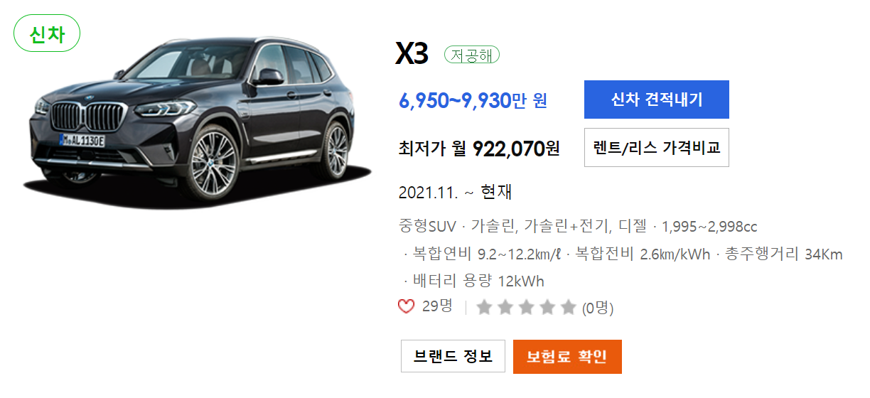 BMW X3 가격표