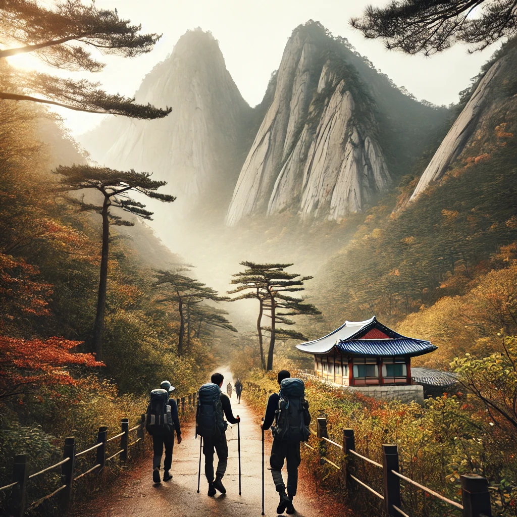 마이산에서 트레킹하는 사진