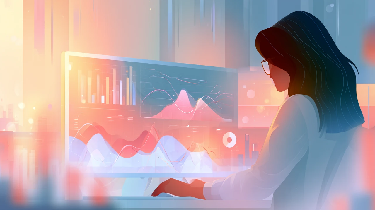 Analyst views prompt demand charts for how to find popular AI prompts 2026 on a large monitor.