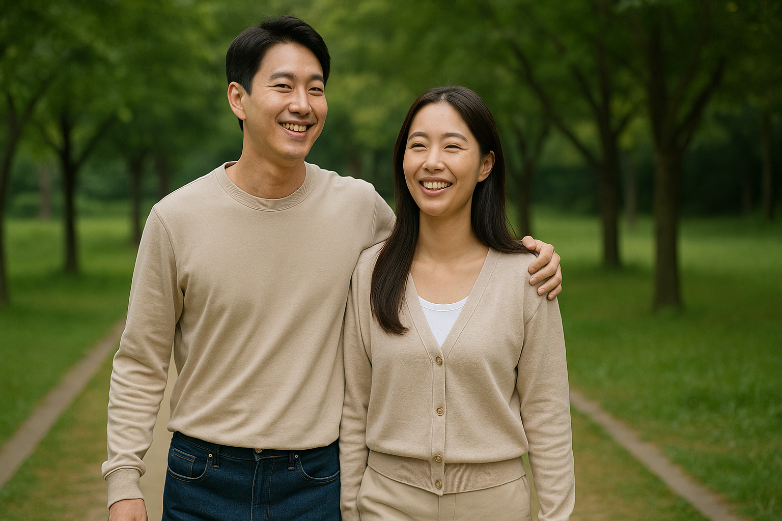 산책하고 있는 부부 사진