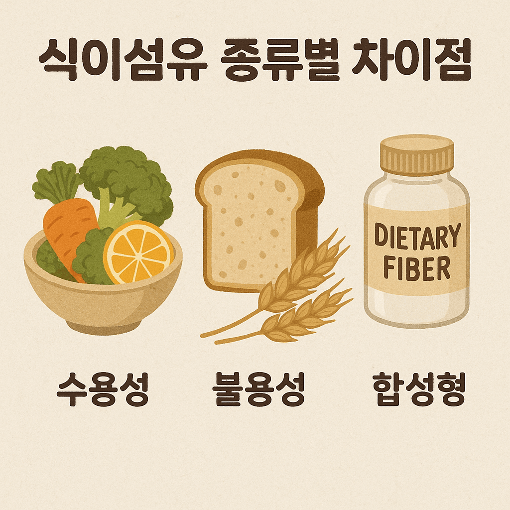 식이섬유 종류별 차이점 (수용성, 불용성, 합성형) 제목을 나타내는 이미지