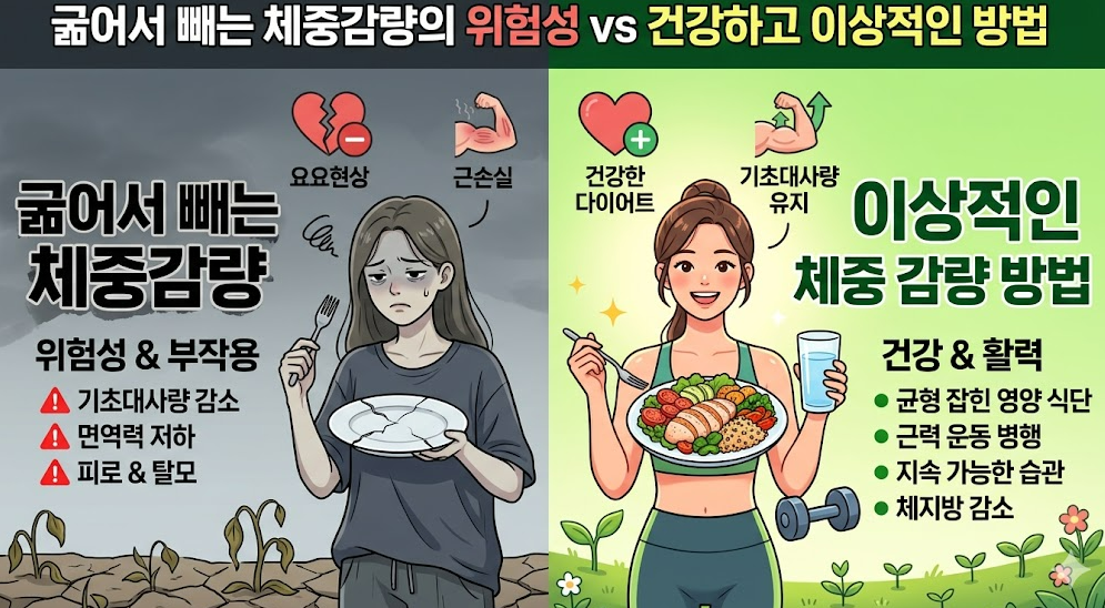 굶어서 빼는 체중 감량 위험성, 올바른 식단 관리 방법