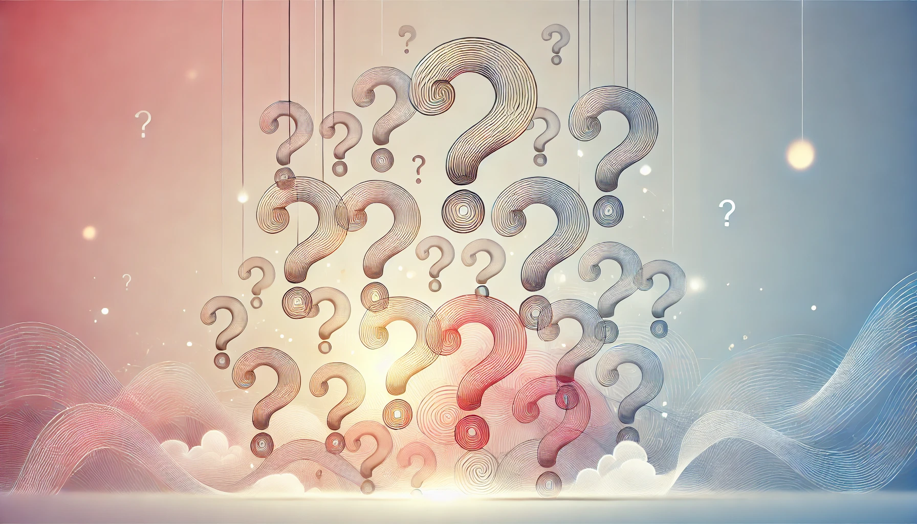 질문들이 흐르는 듯한 그래픽