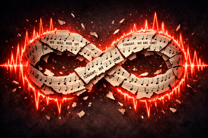 전통적인 곡 구조를 파괴하고 후렴구만 반복하는 루프형 음원의 제작 문법 시각화.