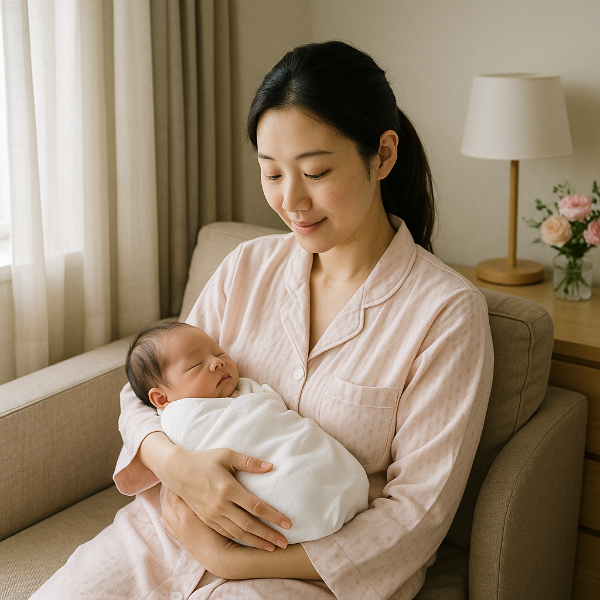 산후조리원에서 아기를 안고있는 사진
