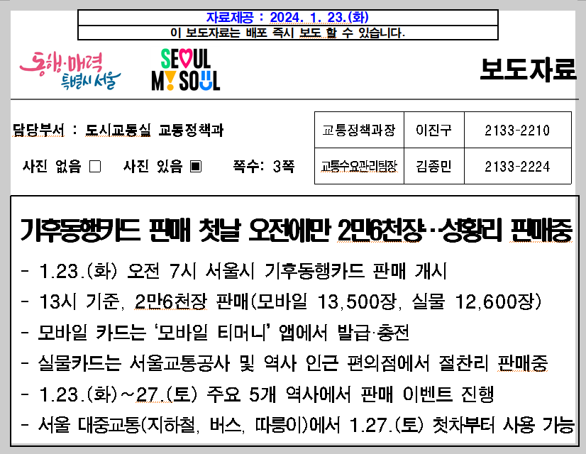 기후동행카드 보도자료