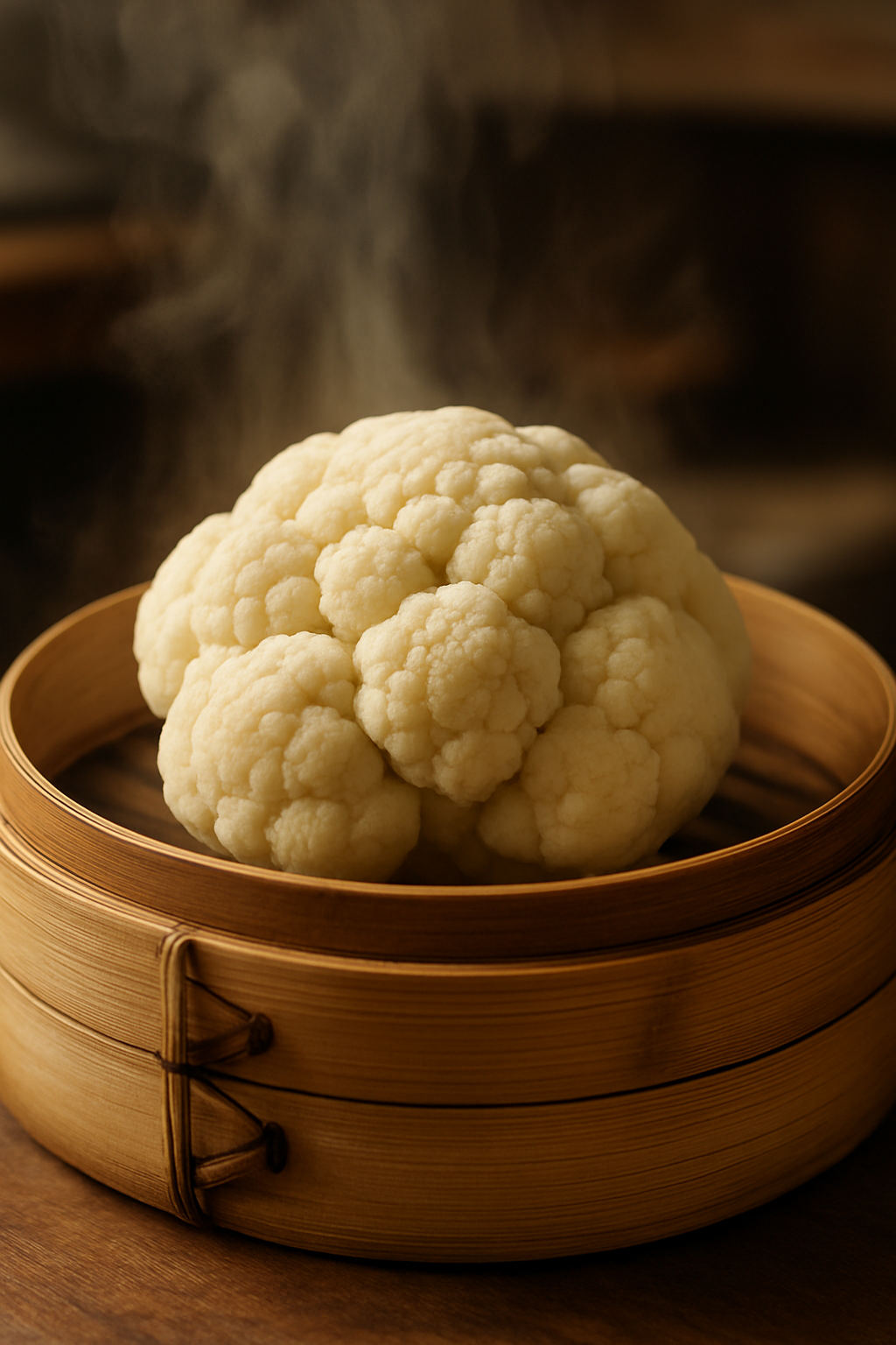 찜기에 올린 한 송이, 수증기 올라오는 모습