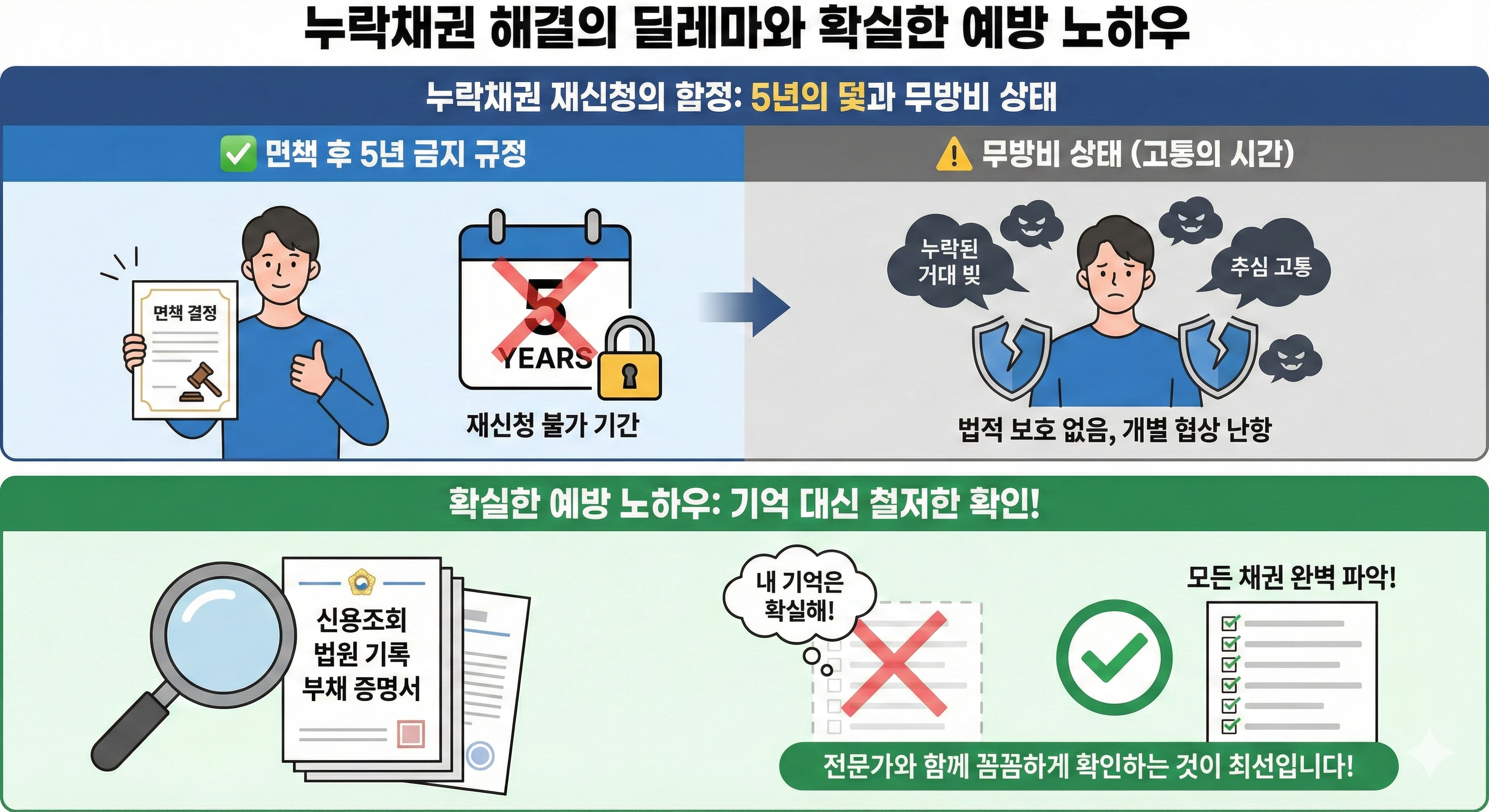 개인회생 면책 후 날아온 독촉장? 누락채권 '5년'의 덫과 해결법