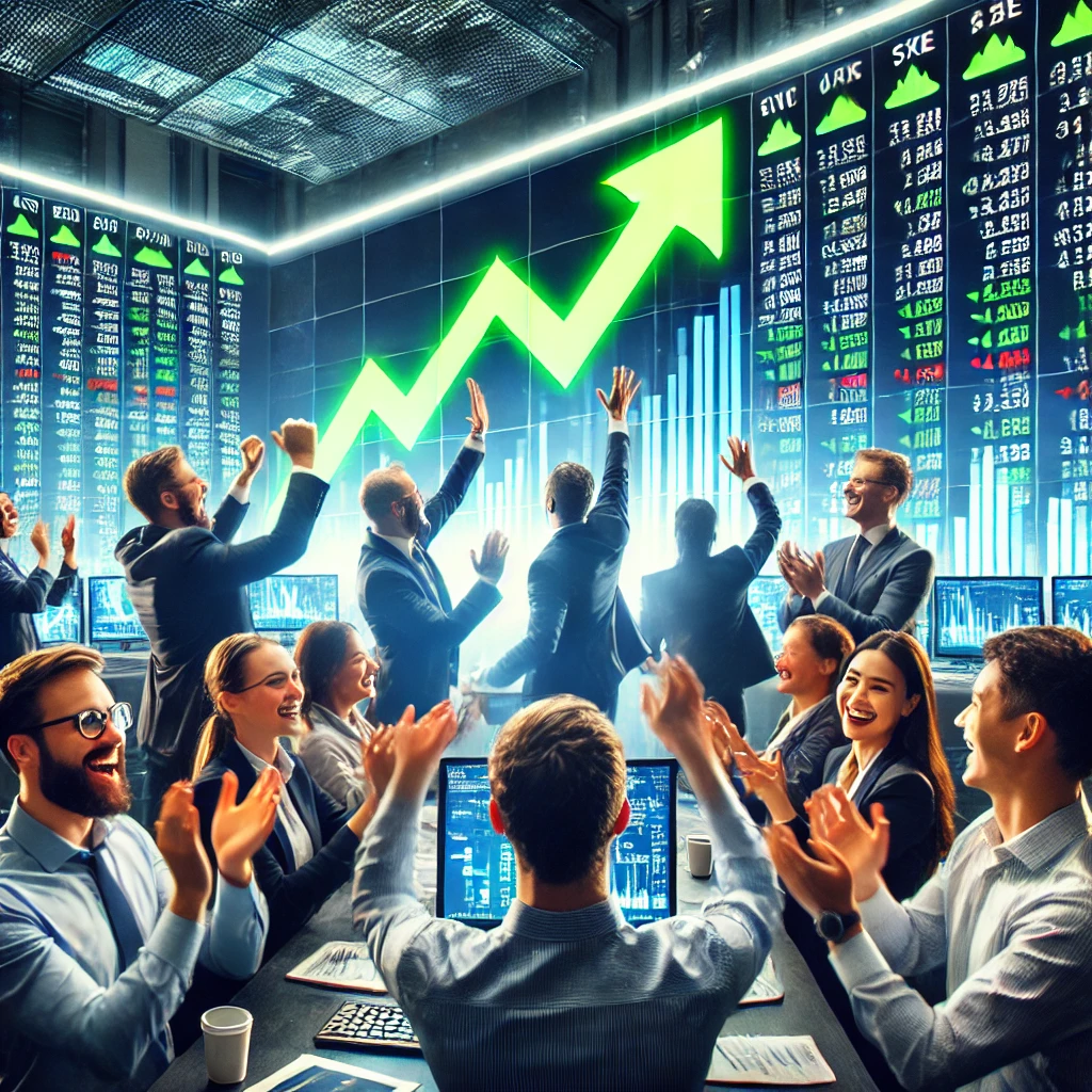 시장이 강하게 반등하는 모습에 환호하는 투자자들