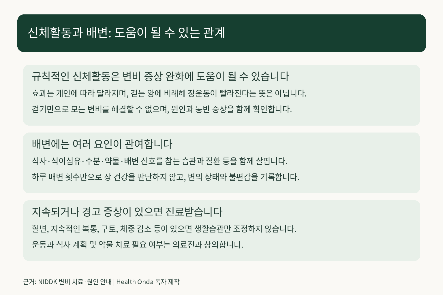 신체활동의 변비 증상 완화 가능성과 개인 차이 및 여러 배변 요인 안내
