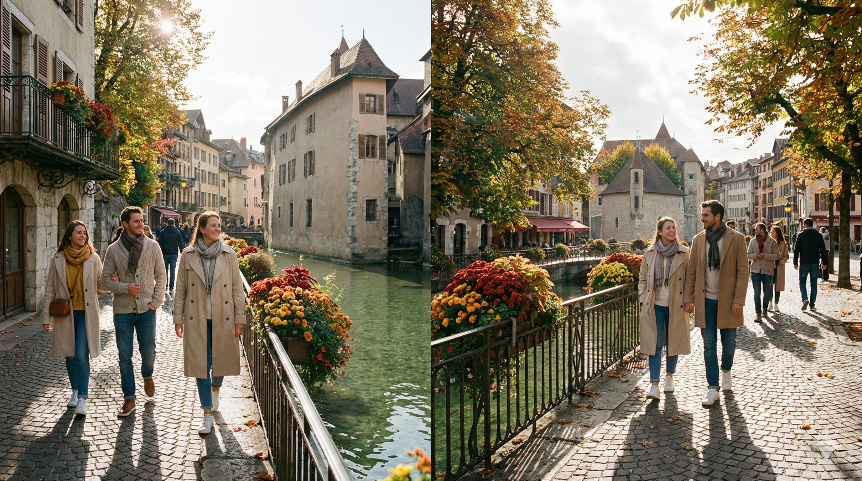 프랑스 아네씨 구시가지의 운하를 걷는 여행객들 사진