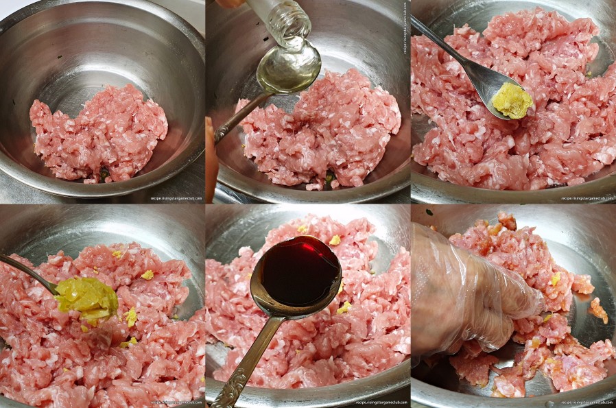 맛있는 동그랑땡 만들기에 들어갈 돼지고기를 양념하는 사진
