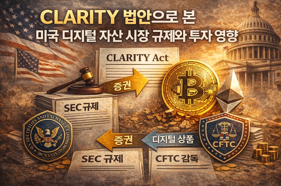 CLARITY 법안, 미국 암호화폐 규제, 디지털 자산 법안, 비트코인 규제, 이더리움 규제, 암호화폐 제도화, CFTC 감독, SEC 규제, 디지털 상품, 암호화폐 투자 전략, 미국 크립토 시장, GENIUS Act 연계, 제도권 편입, 스테이블코인 규제, 미국 거래소 준수, 암호화폐 시장 신뢰, 2026년 암호화폐, 디지털 자산 투자, 암호화폐 규제 명확화, 제도권 ETF
