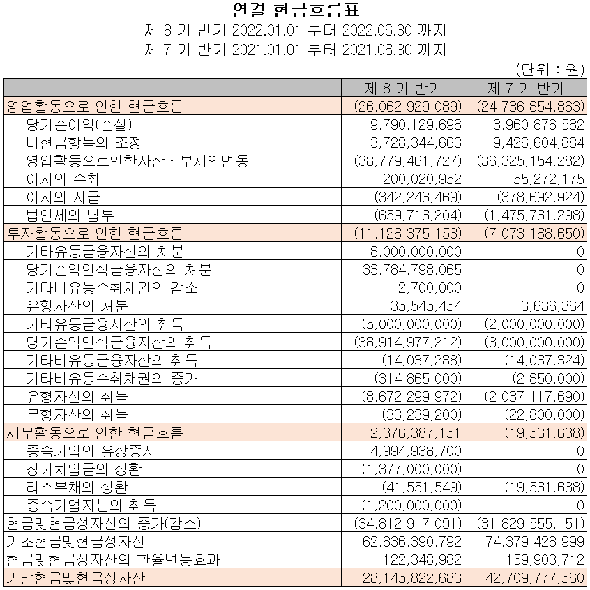 씨아이에스 - 현금흐름표