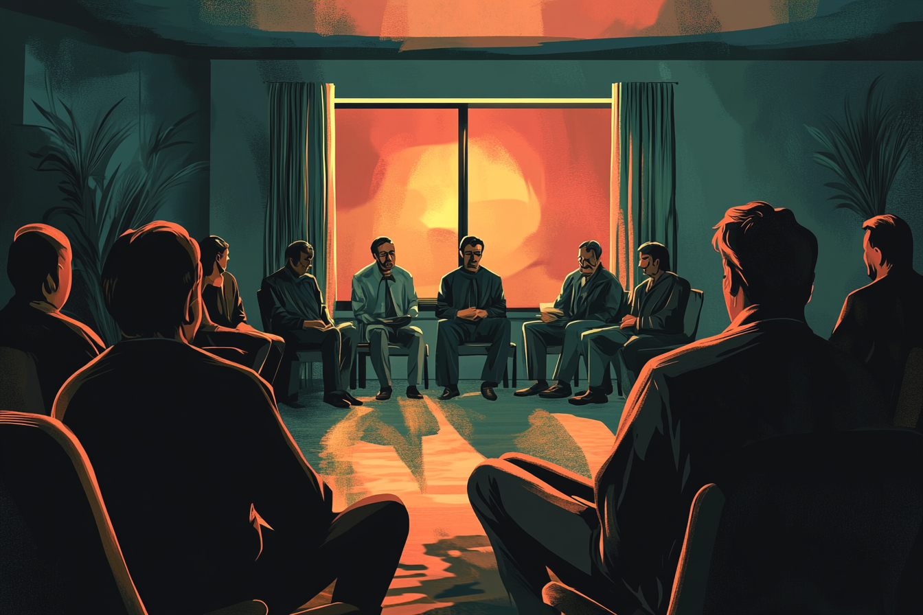 여러사람들이 빙 둘러 앉아있다.