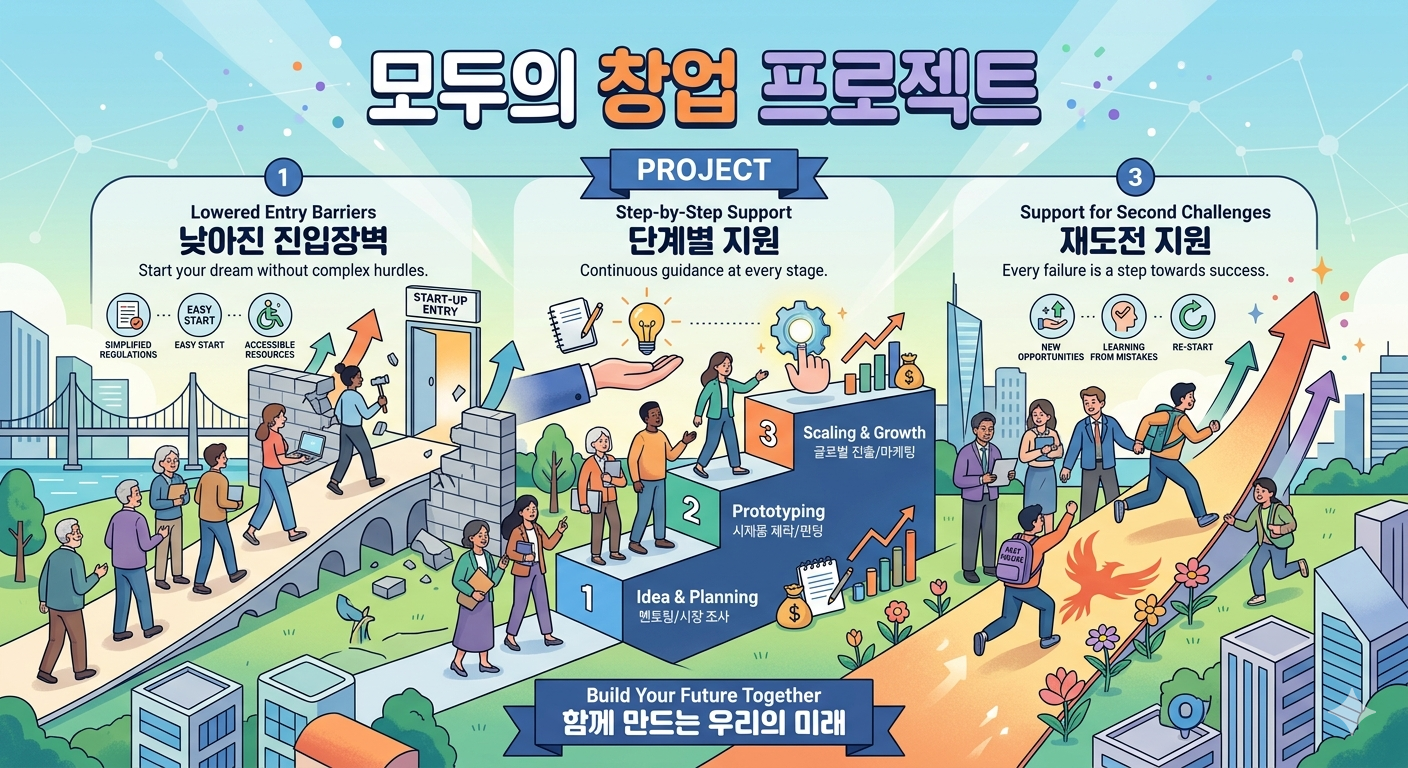 모두의 창업 프로젝트 (진입장벽, 단계별 지원, 재도전)