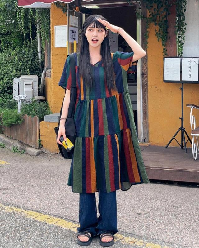 재희 반팔 한소희 원피스 빈티지 롱 빅사이즈 할미룩