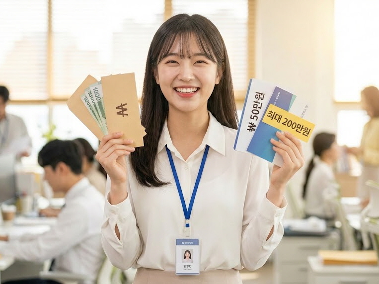 조기취업성공수당을 받고 기뻐하는 사회초년생