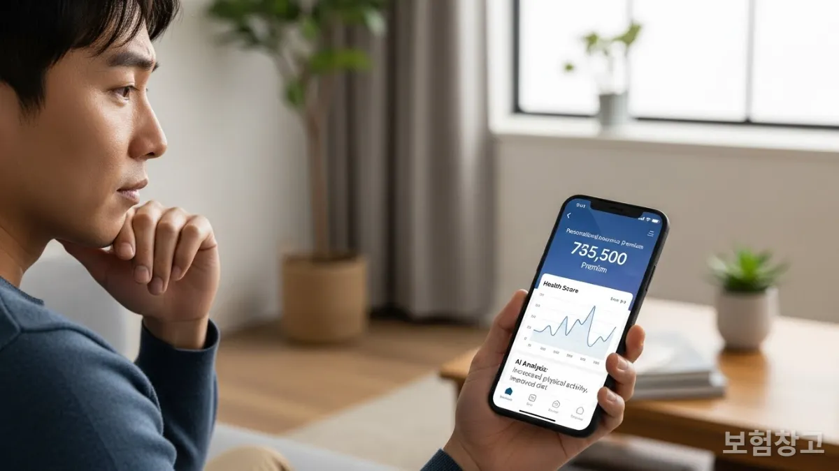 AI가 산정한 개인 맞춤형 보험료를 확인하는 한국 남성