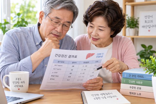 건강검진 결과표에서 간 수치를 확인하는 모습