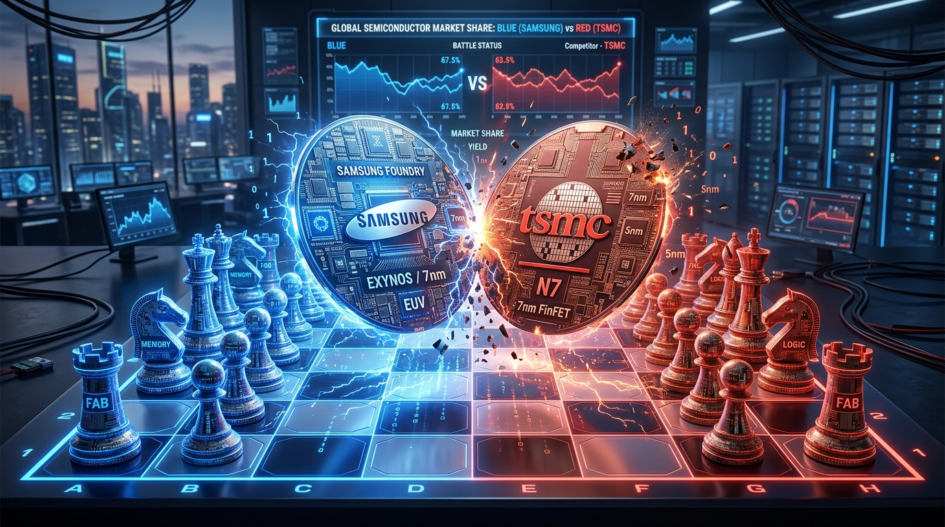 글로벌 HBM 반도체 시장 점유율을 두고 경쟁하는 체스판 비주얼