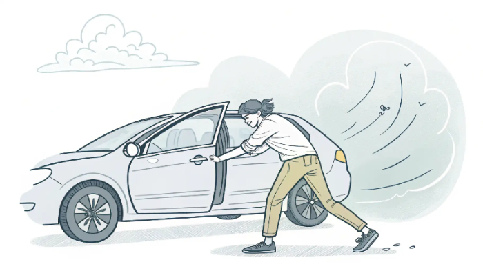 자동차 문 열고 펌핑하는 모습