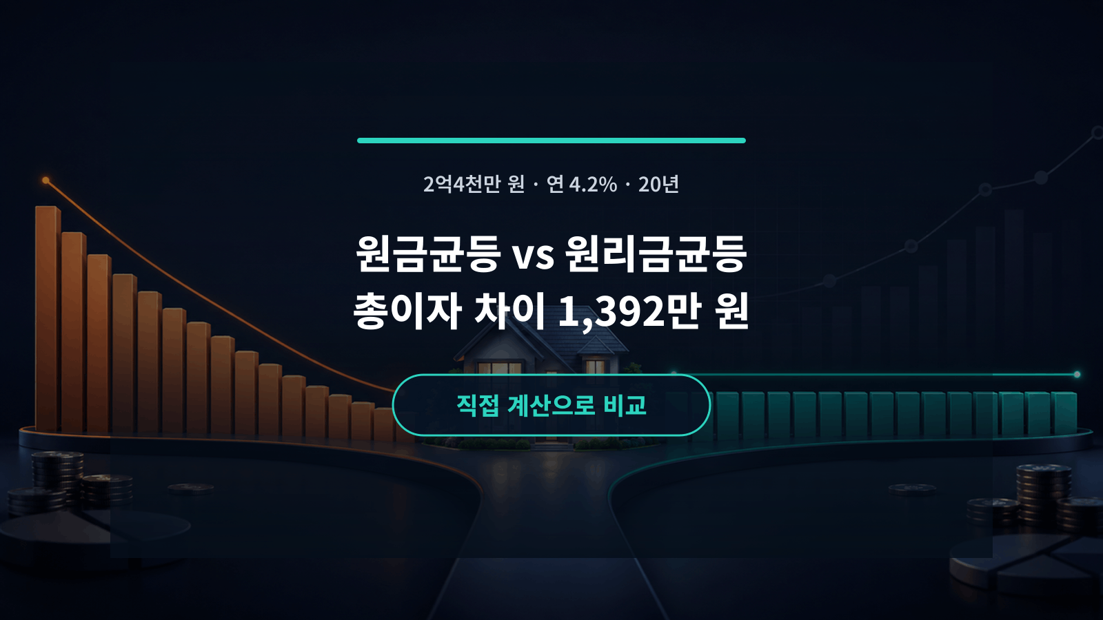2억4천만원 연 4.2% 20년 대출에서 원금균등과 원리금균등의 총이자 차이를 묻는 대표 이미지