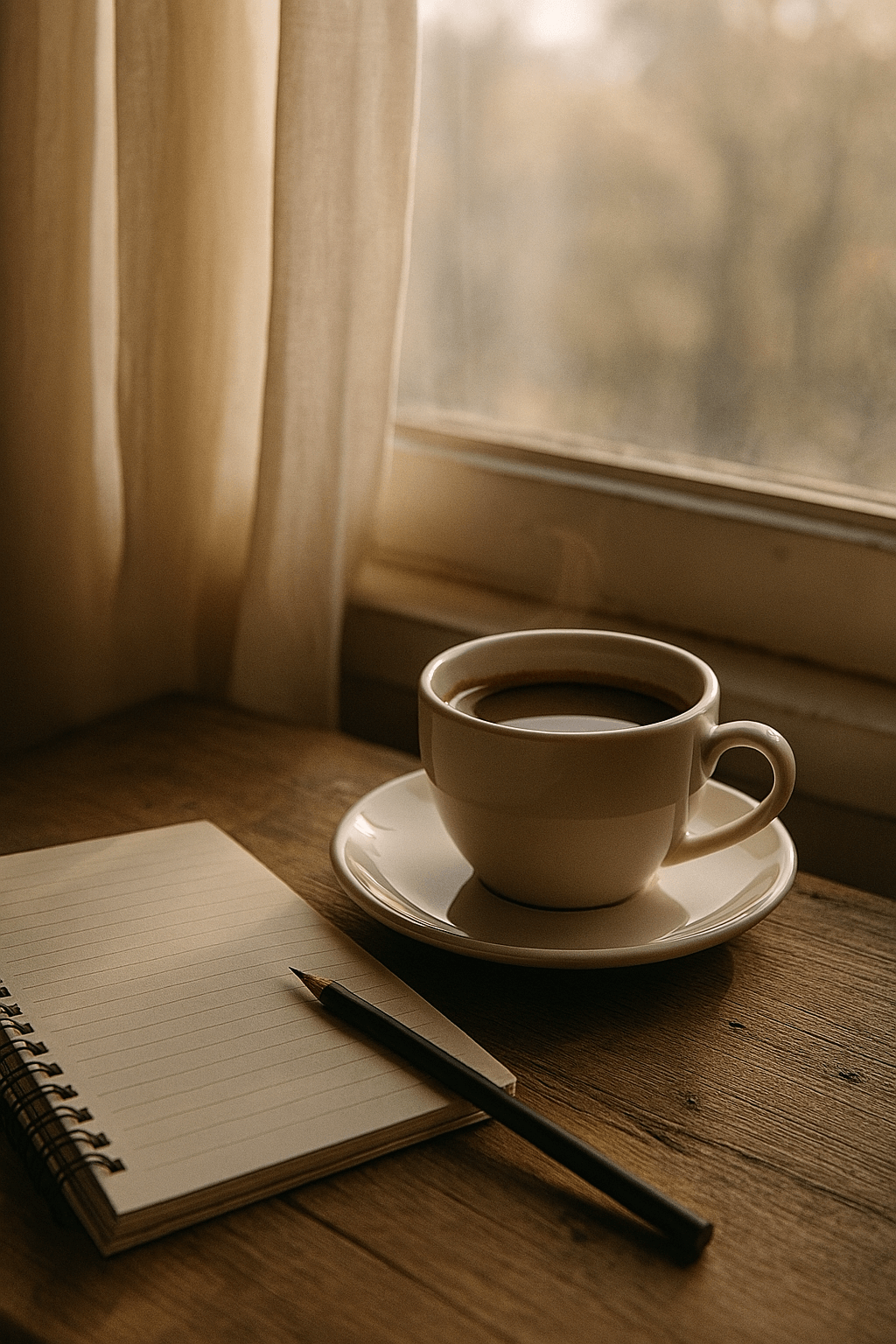 일상적인 사유의 순간을 표현한 조용한 공간 이미지