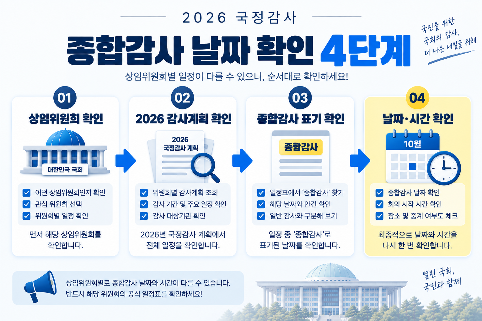 상임위원회 감사계획에서 2026 국정감사 종합감사 날짜를 확인하는 순서