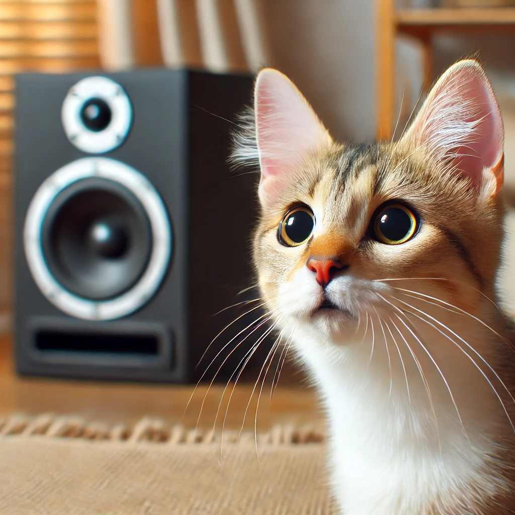 소리를 듣고 있는 고양이 사진